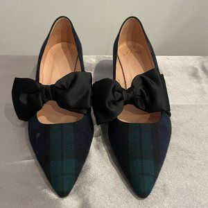 J Crew Blackwatch Plaid Heels with Satin Bow Size 9